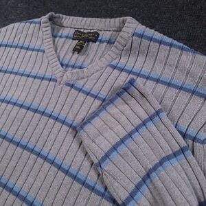 Steve and‎ Barry's XXXL Men's Big and Tall V Neck Sweater Gray Blue Cotton